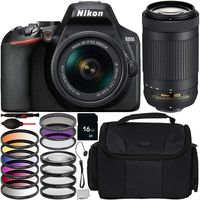 Nikon D3500 DSLR Camera with 18-55mm & 70-300mm Lenses & 9PC Accessory Bundle - Includes 16GB SD Memory Card + 3PC Multi Coated Filter Kit + 4PC Close-Up Macro Lenses + More (Renewed)