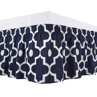 Biscaynebay Wrap Around Bed Skirts, Morocco Pearl Printed Elastic Bed Ruffles, Easy Fit Wrinkle and Fade Resistant Soft Silky Elegant Fabric, Navy Full and Twin 15 Inches Drop