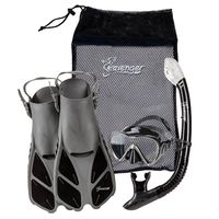 Seavenger Diving Dry Top Snorkel Set with Trek Fin, Single Lens Mask and Gear Bag, L/XL - Size 9 to 13, Gray/Black Silicon