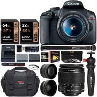 Canon EOS Rebel T7 Digital SLR Camera Travel Bundle + EF-S 18-55mm is II Lens + 58mm 2X Professional Telephoto & 58mm Wide Angle Lens + 96GB Memory+ Compact monopod+ Table Tripod+ Bag &More