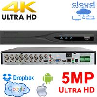 Urban Security Group 16 Channel Security Video Recorder DVR + 4TB HDD : 5MP 3MP 2MP HD-TVI, HD-CVI, AHD, Analog, IP : 16x BNC, 2X SATA, Ultra 4K HDMI, VGA, BNC, Audio, Phone App