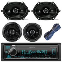 Kenwood Car Stereo Receiver With Bluetooth USB AUX AM FM Bundle Kit With 2 Kicker 41DSC684 6x8" Car Audio Speakers + 2 Kicker DSC654 6.5" Speaker + Kicker 20-Feet 16-AWG Speaker Wire