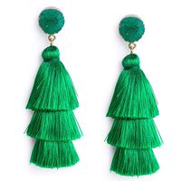 Green Thread Tassel Earrings for Women Dangle Drop Statement Tiered Tassel Kelly Green Earrings Bohemian Saint Patrick Irish Festival Jewelry
