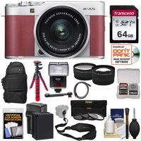 Fujifilm X-A5 Wi-Fi Digital Camera & 15-45mm XC Lens (Pink) with 64GB Card + Battery & Charger + Backpack + Tripod + Flash + Tele/Wide Lens Kit