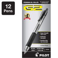 PILOT G2 Premium Refillable & Retractable Rolling Ball Gel Pens, Extra Fine Point, Black Ink, 12 Count (31002)