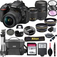 Nikon D5600 DSLR Camera with 18-55mm VR + Tamron 70-300mm + 128GB Card, Tripod, Flash, and More (20pc Bundle)