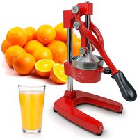 Zulay Professional Citrus Juicer - Manual Citrus Press and Orange Squeezer - Metal Lemon Squeezer - Premium Quality Heavy Duty Manual Orange Juicer and Lime Squeezer Press Stand, Red