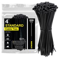Neiko 51258A UV Black 4-Inch Heavy Duty Cable Zip Ties, 200-Piece | 18 lb Tensile Strength