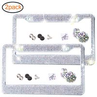 Fullsexy 2 Pack Bling License Plate Frame Premium Stainless Steel Metal License Plate Cover Pure Handmade Glitter Rhinestones Car License Plate Holder with 2 Holes Bonus Matching Screws Caps