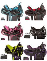 Acerugs Beautiful Western Pleasure Trail Barrel Racing Show Horse Saddle Free TACK Set PAD Silver Crystals (Black, 18)