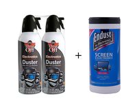 Dust-Off Disposable Compressed Gas Duster Bundle: 2 Packs 10 oz. Cans + 70 Count Wipes