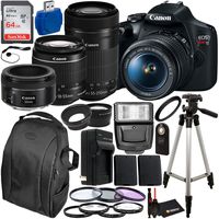 Canon EOS Rebel T7 DSLR Camera with 18-55mm(2727C002 USA), 55-250mm, 50mm Canon Lenses & 22PC Accessory Bundle - Includes: 2X Spare Batteries + Digital Slave Flash + 3PC Filter Set + More