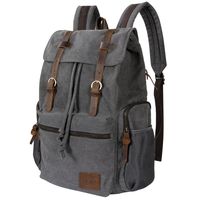 Lifewit 17 inch Canvas Backpack Vintage Leather Laptop School Bag Travel Daypack Grey