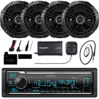 Kenwood KMMBT515HD Marine Boat Bluetooth Stereo Receiver Bundle Combo With 4x Kicker 6.5" Inch 2-Way Speakers + Steering Wheel Controller + SiriusXM Satellite Radio Tuner Kit + Enrock AM/FM Antenna