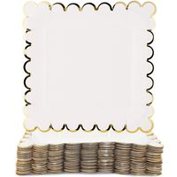 Juvale 48-Count White Square Paper Party Plates with Gold Foil Scalloped Edge, 7 Inches
