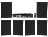 Rockville Commercial Amplifier+(6) Slim Black Restaurant/Bar/Cafe Wall Speakers