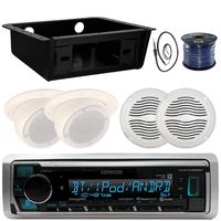 Kenwood MP3 Bluetooth Stereo Receiver Bundle Combo W/Universal Underdash Kit + 2X 5 & 2X 3 Ceilng Speakers + Enrock Radio Antenna + 50Ft Speaker Wire - Golf Car RV Entertainment System