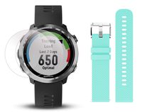 Garmin Forerunner 645 Bundle with Extra Band & HD Screen Protector Film (x4) | Running GPS Watch, Wrist HR, LiveTrack, Garmin Pay (Stainless, Teal)
