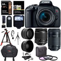 Canon EOS Rebel T7i EF-S 18-55 is STM DSLR Kit, EF 55-250mm II, 64GB U3 Memory Card, Wide Angle, Telephone Lens, 48" Tripod and Accessory Bundle