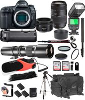 Canon EOS 5D Mark IV with 50mm f/1.8 STM Prime + Tamron 70-300mm f/4-5.6 Di LD + 500mm Telephoto + 128GB Memory + Pro Battery Bundle + Power Grip + TTL Speed Light + Pro Filters,(25pc Bundle)