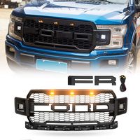VZ4X4 Black Replacement Grille ABS Front Mesh Grill Fit for 2018-19 Ford F-150 with 3 Amber LED Lights with Wiring Harness Kits and 2 Side LED Lights, Replaceable Letters
