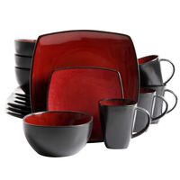 Gibson Elite Soho Lounge 16-Piece Square Reactive Glaze Dinnerware Set, Red