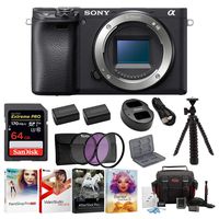 Sony a6400 Mirrorless Digital Camera (Body Only) Bundle with High Speed 64 GB SDXC Card, Filter Kit, Three Batteries, USB Charger, Corel Photo Suite, Messenger Bag, Flexible Tripod, SD Card Wallet