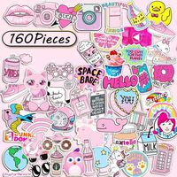 160 PCS Pink Sticker Vinyl Pop Decorative Stickers Girl Cute Stickers for Laptop Skateboard,Bike,Luggage,PS4,iPhone,Water Bottle Party Sticker Decal - Waterproof