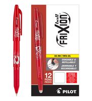 PILOT FriXion Ball Erasable & Refillable Gel Ink Stick Pens, Fine Point, Red Ink, 12 Count (31552)