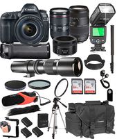 Canon EOS 5D Mark IV with 24-105mm f/4 L is II USM + 50mm 1.8 STM + Tamron 70-300mm + 500mm Telephoto + 128GB Memory + Pro Battery Bundle + TTL SpeedLight + Pro Filters,(26pc Bundle)