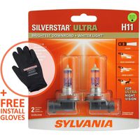 SYLVANIA - H11 SilverStar Ultra + FREE Installation Glove - High Performance Halogen Headlight Bulb, High Beam, Low Beam and Fog Replacement Bulb, Brightest Downroad & Whiter Light (Contains 2 Bulbs)