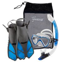 Seavenger Diving Dry Top Snorkel Set with Trek Fin, Single Lens Mask and Gear Bag, XS/XXS - Size 1 to 4 or Children 10-13, Gray/Clear Blue