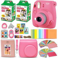 Fujifilm Instax Mini 9 Instant Camera FLAMINGO PINK + Fuji INSTAX Film (40 Sheets) + Accessories Kit Bundle + Custom Case with Strap + Assorted Frames + Photo Album + 60 Colorful Sticker Frames + MORE