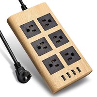 9.8ft Wood Power Strip USB Surge Protector SUPERDANNY 15A 14AWG Extension Cord Right Angle Flat Plug 6 Outlets 4 USB Fast Charging Ports Adjustable Voltage for iPhone iPad Home Indoor Office Desktop