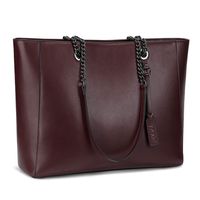 S-ZONE Women Leather Work Tote Bag Shoulder Bag Fit up to 15.6 inch Laptop Upgraded Version 2.0 (dark wine)