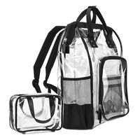 iCyber Clear Backpack, Clear Transparent PVC Multi-Pockets School Backpacks/Outdoor Backpack with Cosmetic Bag, Fit 15.6 Inch Laptop Travel Rucksack with Trim-Adjustable Straps & Mesh Side (Black)