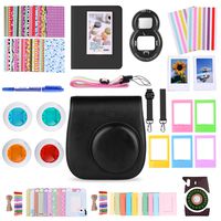 MoroTek 12 in 1 Fujifilm Instax Mini 8/8+ or Instax Mini 9 Accessories Bundles include Case/Album/Strap/3 Styles Frames/Selfie Lens/Filters /Stickers/Pen (Black)