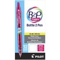 PILOT B2P Colors - Bottle to Pen Refillable & Retractable Rolling Ball Gel Pen Made From Recycled Bottles, Fine Point, Pink G2 Ink/Barrel, 12 Count (36625)