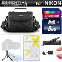Essentials Accessory Bundle Kit For Nikon D7200, D7100, D7000, D5300, D5200, D5100, D3300, D3200, D3100, D800, D800E, D700, D600, D610, D300S, D90, D4S, df, d4, d3x DSLR Digital SLR Camera Includes 8GB High Speed SD Memory Card + Carrying Case + More