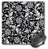 3dRose Floral Swirls, Black & White Mouse Pad, 8" x 8" (mp_201658_1)