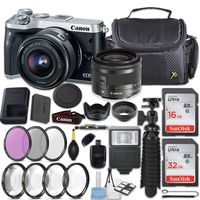 Canon EOS M6 24.2MP Mirrorless Digital Camera (Silver), EF-M 15-45mm f/3.5-6.3 is STM Lens (Silver) + 48GB + Filters & Macros + Spider Tripod + Slave Flash and Accessory Kit