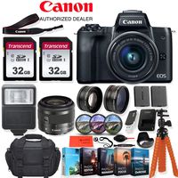 Canon EOS M50 Mirrorless Digital Camera (Black) with 15-45mm Lens - 24.1 MegaPixels, Wi-Fi, 4K HD + Accessory Kit - Vlogging/Photo Editing Software Package, 64GB Memory & More