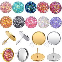 100 Pieces 12 mm Faux Druzy Resin Cabochons with 20 Pieces Stainless Steel Blank Stud Earring Bezel Setting and 20 Pieces Clear Earring Backs for Earring Jewelry Making -10 Colors