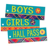 Eureka Plaid Multicolor Bathroom Passes and Hall Pass for School, 3pcs, 2'' x 6''