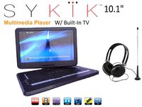 Sykik SYDVD9116 TV 10.1'' Inch All multi region zone free HD swivel portable dvd player With Digital TV Atsc Tuner,USB,SD card slot with headphones, Ac adaptor ,car adaptor Remote control