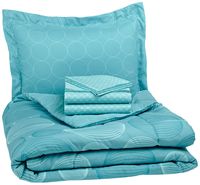 AmazonBasics 5-Piece Light-Weight Microfiber Bed-In-A-Bag Comforter Bedding Set - Twin or Twin XL, Industrial Teal