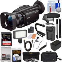 Sony Handycam FDR-AX700 4K HD Video Camera Camcorder with 64GB Card + Battery + Case + LED Light + Microphones + Stabilizer + Monopod + Filters + Kit