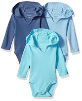 Hanes Ultimate Baby Flexy 3 Pack Hoodie Bodysuits, Blues, 18-24 Months