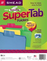 Smead Erasable SuperTab File Folder, Erasable Oversized 1/3-Cut Tab, Letter Size, Assorted Colors, 24 per Pack, (10480)