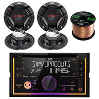 JVC KW-R920BTS Double DIN Bluetooth Car Stereo Receiver Bundle Combo With 4x JVC CS-DR620 6.5" Inch 300-Watt 2-Way Audio Coaxial Speakers + Enrock 50 Foot 16 Guage Speaker Wire